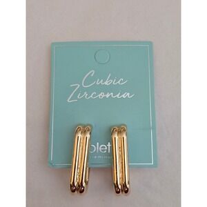 Colette by Colette Hayman Gold Double Ribbed Rectangular Hoop Earrings NEW